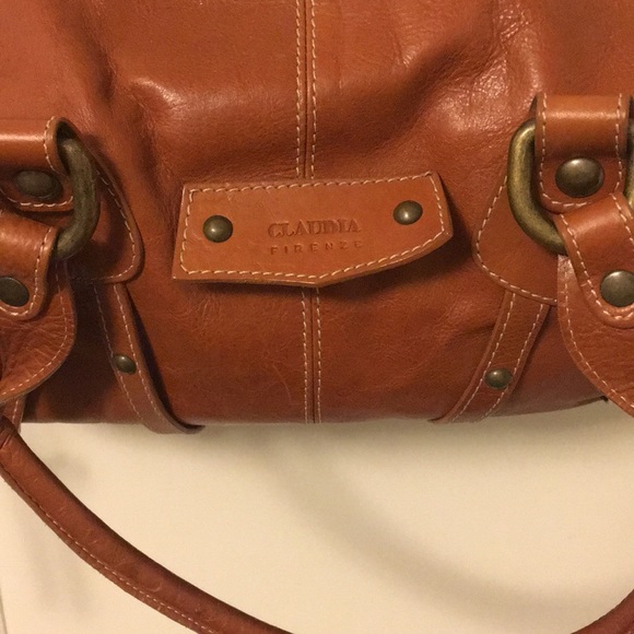 Claudia Firenze Cognac Leather Satchel Bag - Picture 3 of 8